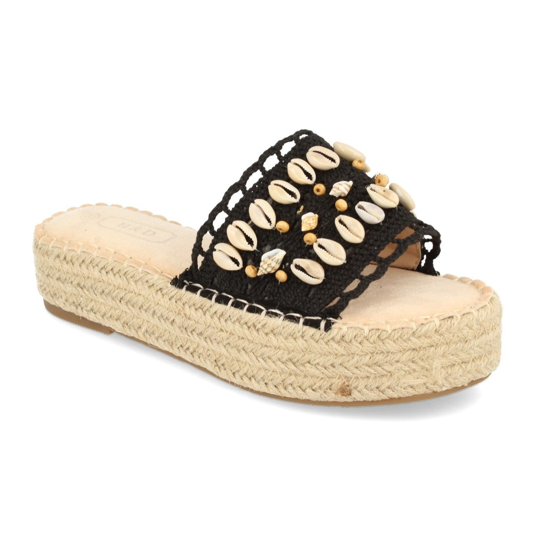 Sandalias Negras Mujer Plataforma Yute Conchas