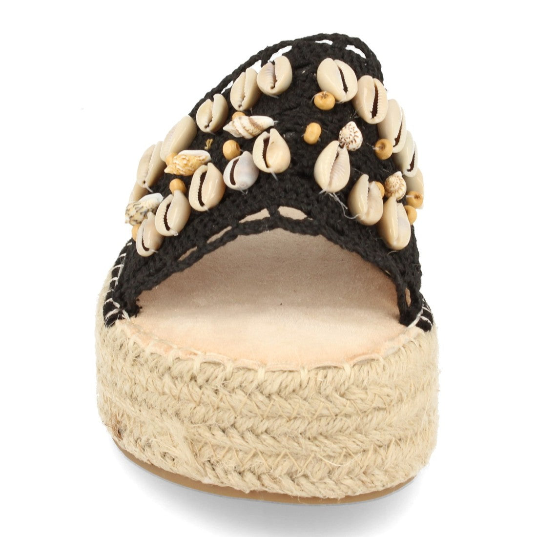 Sandalias Negras Mujer Plataforma Yute Conchas