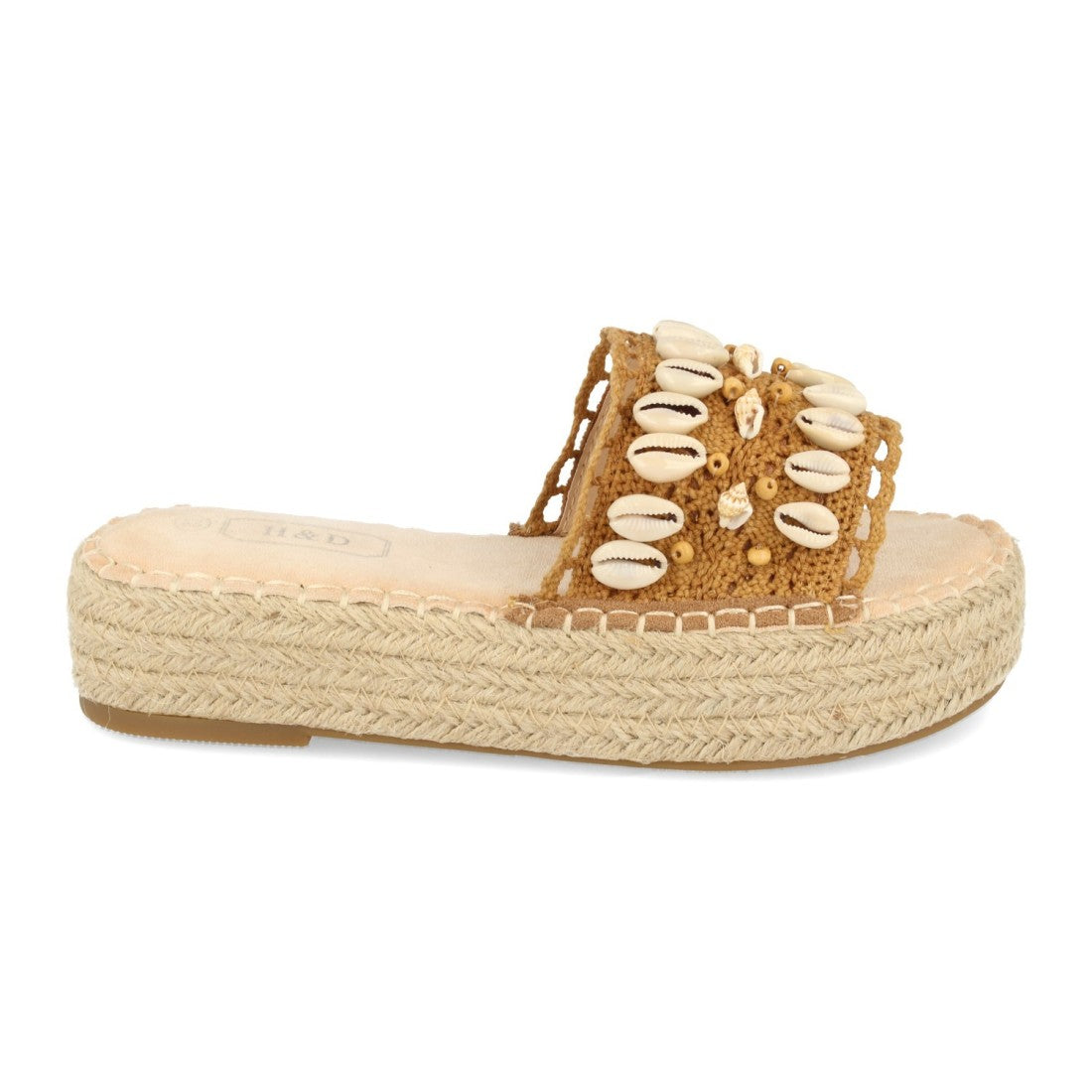 Sandalias Camel Mujer Plataforma Yute Conchas