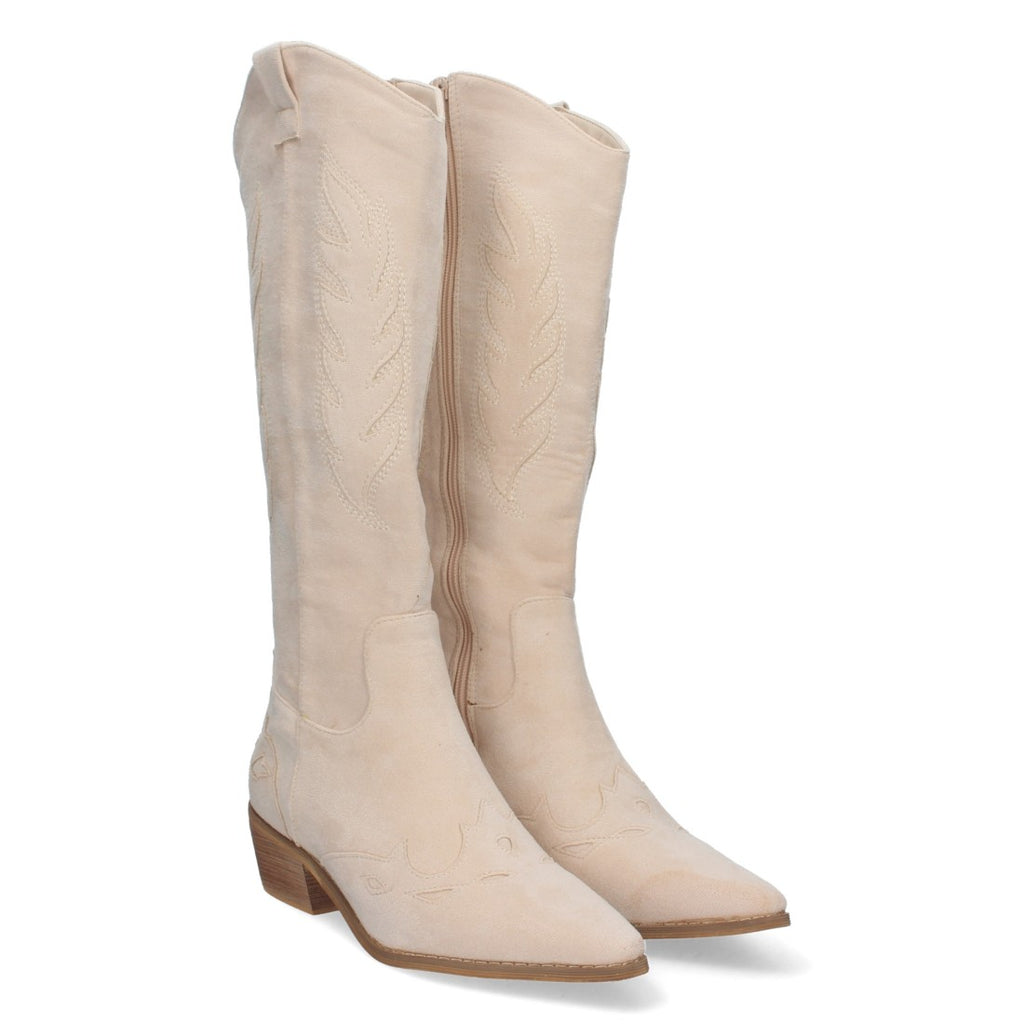 Botas Beige con Tacón y Estampado Decorativo