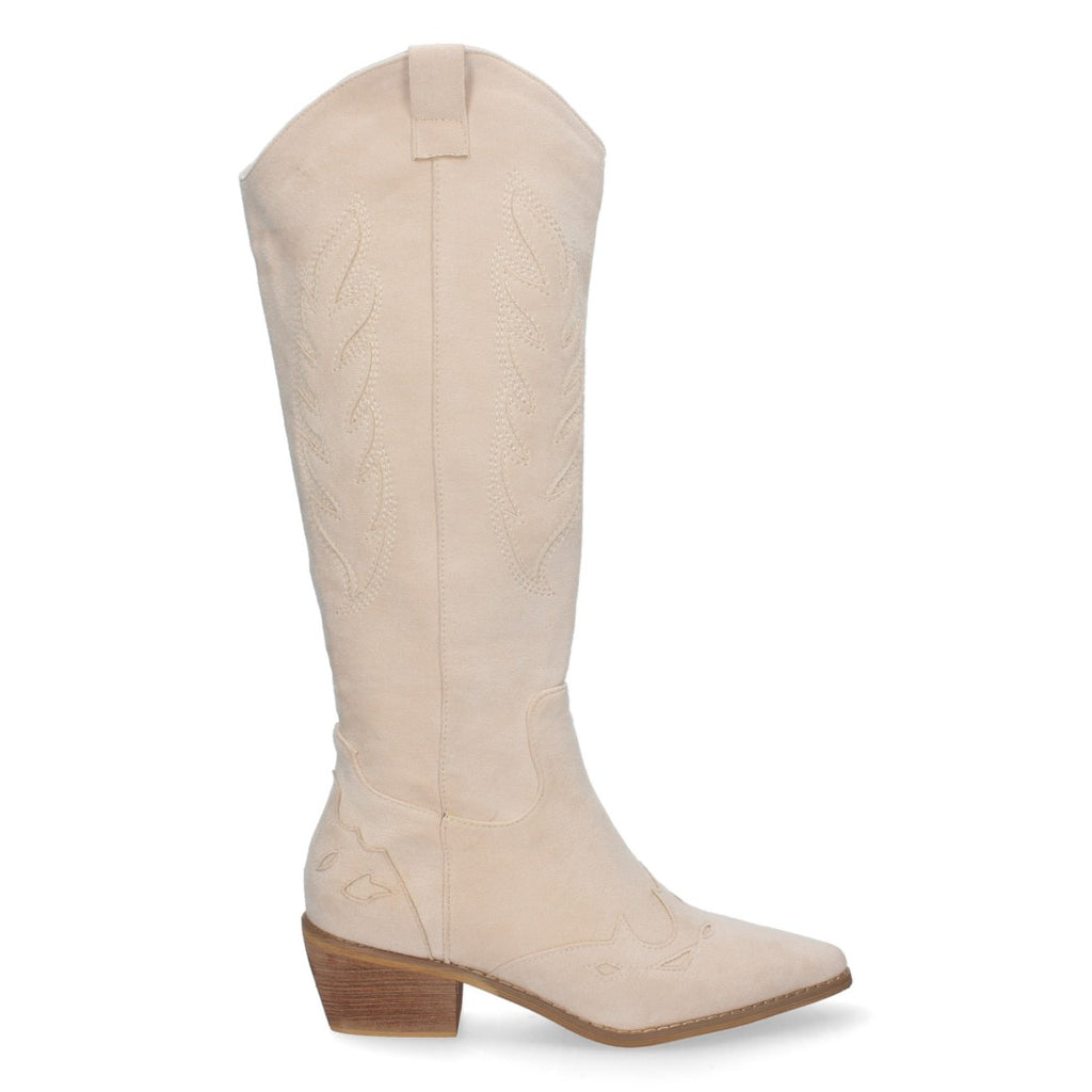 Botas Beige con Tacón y Estampado Decorativo