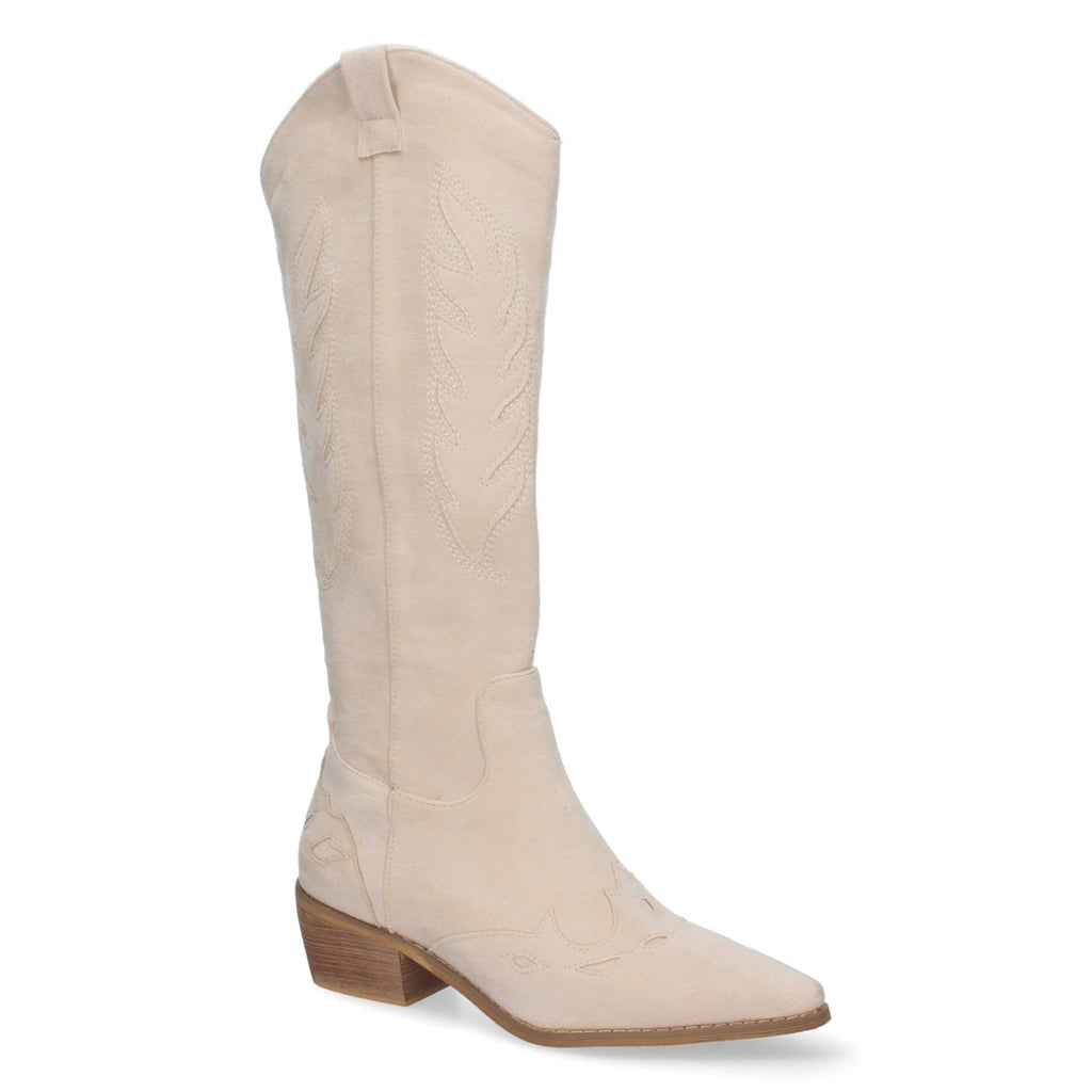 Botas Beige con Tacón y Estampado Decorativo