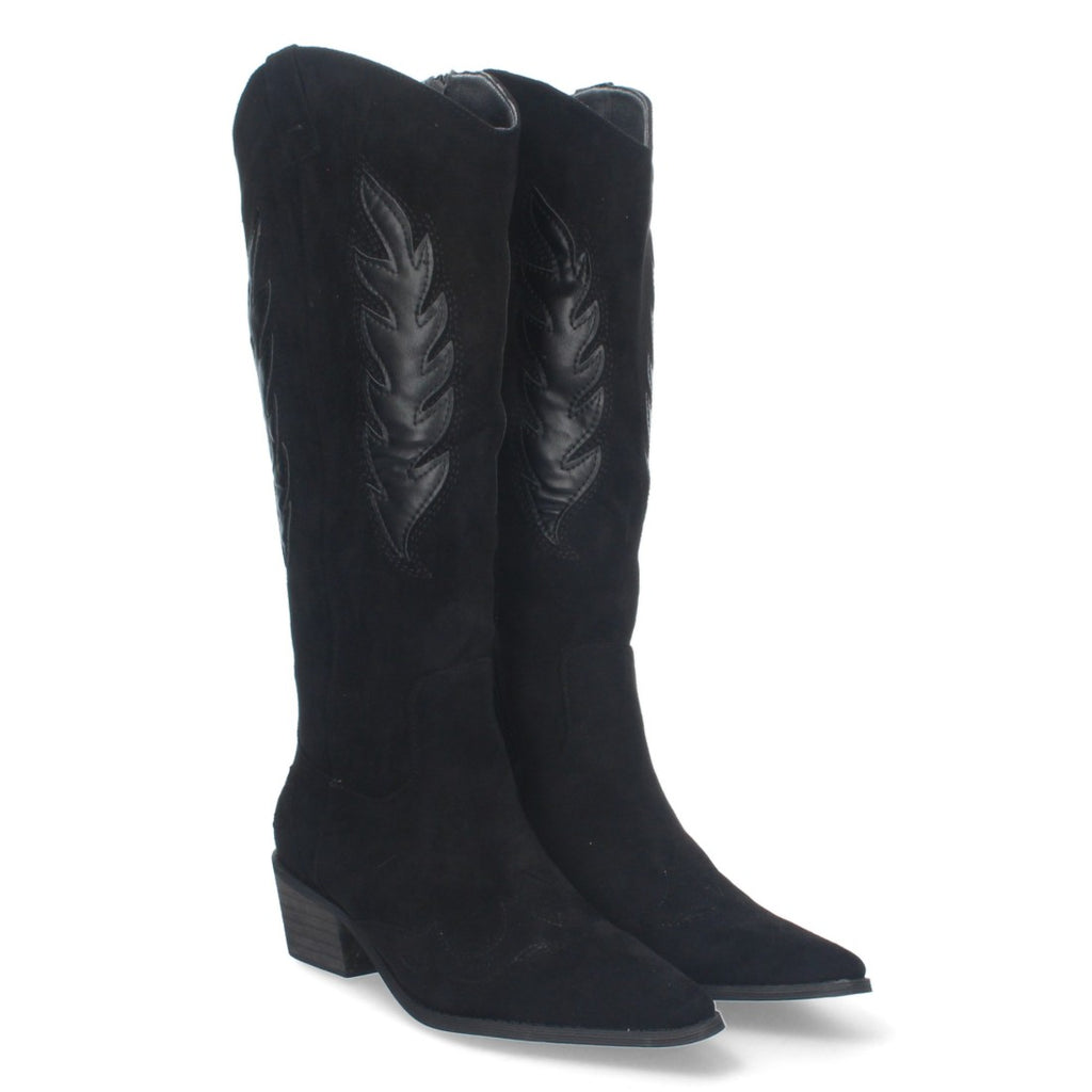 Botas Negras con Tacón Terciopelo y Estampado