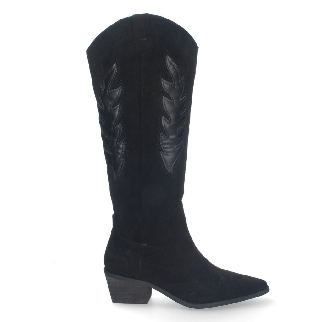 Botas Negras con Tacón Terciopelo y Estampado