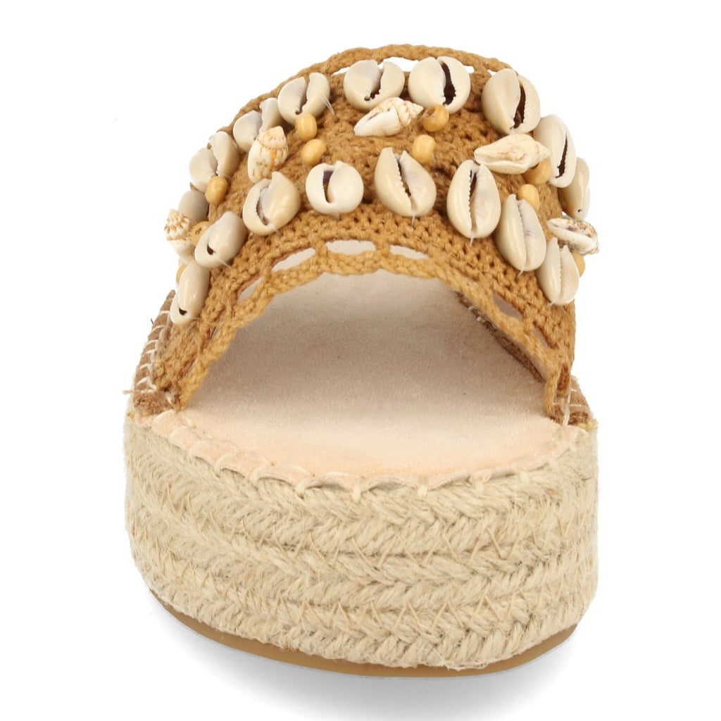 Sandalias Camel Mujer Plataforma Yute Conchas