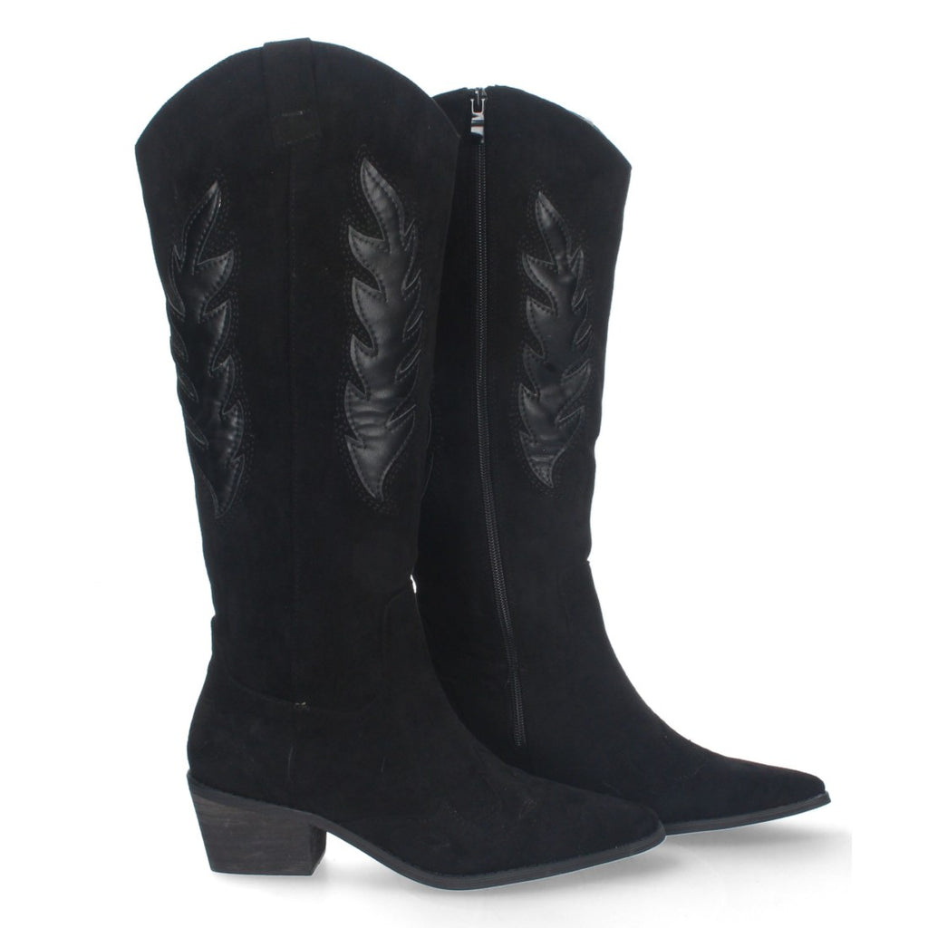 Botas Negras con Tacón Terciopelo y Estampado