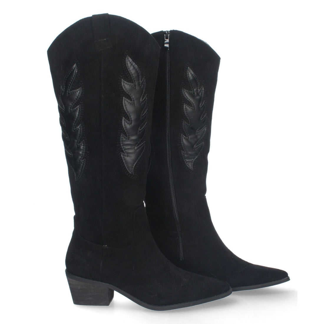 Botas Negras con Tacón Terciopelo y Estampado