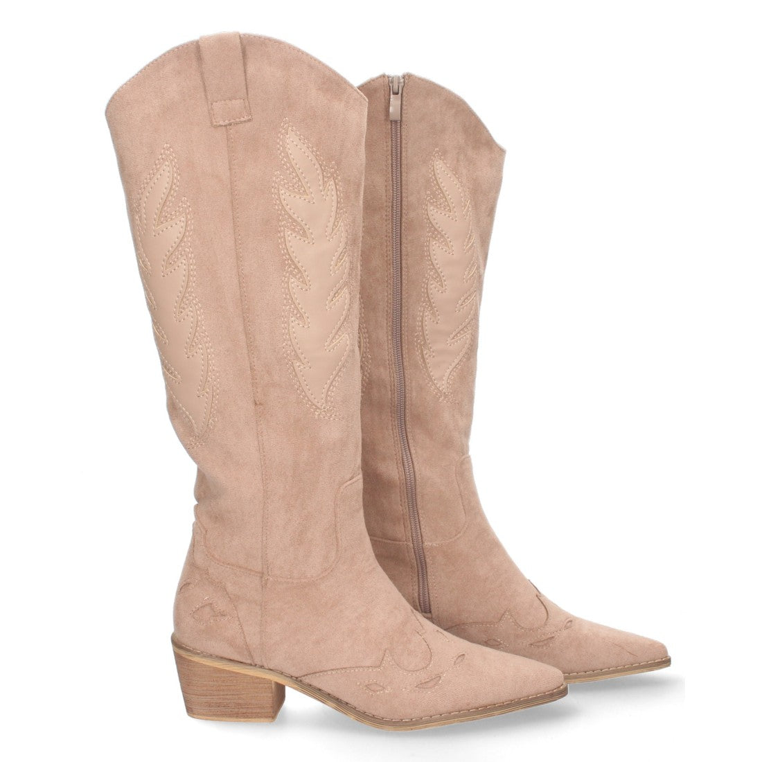 Botas Kaki con Tacón Terciopelo y Estampado