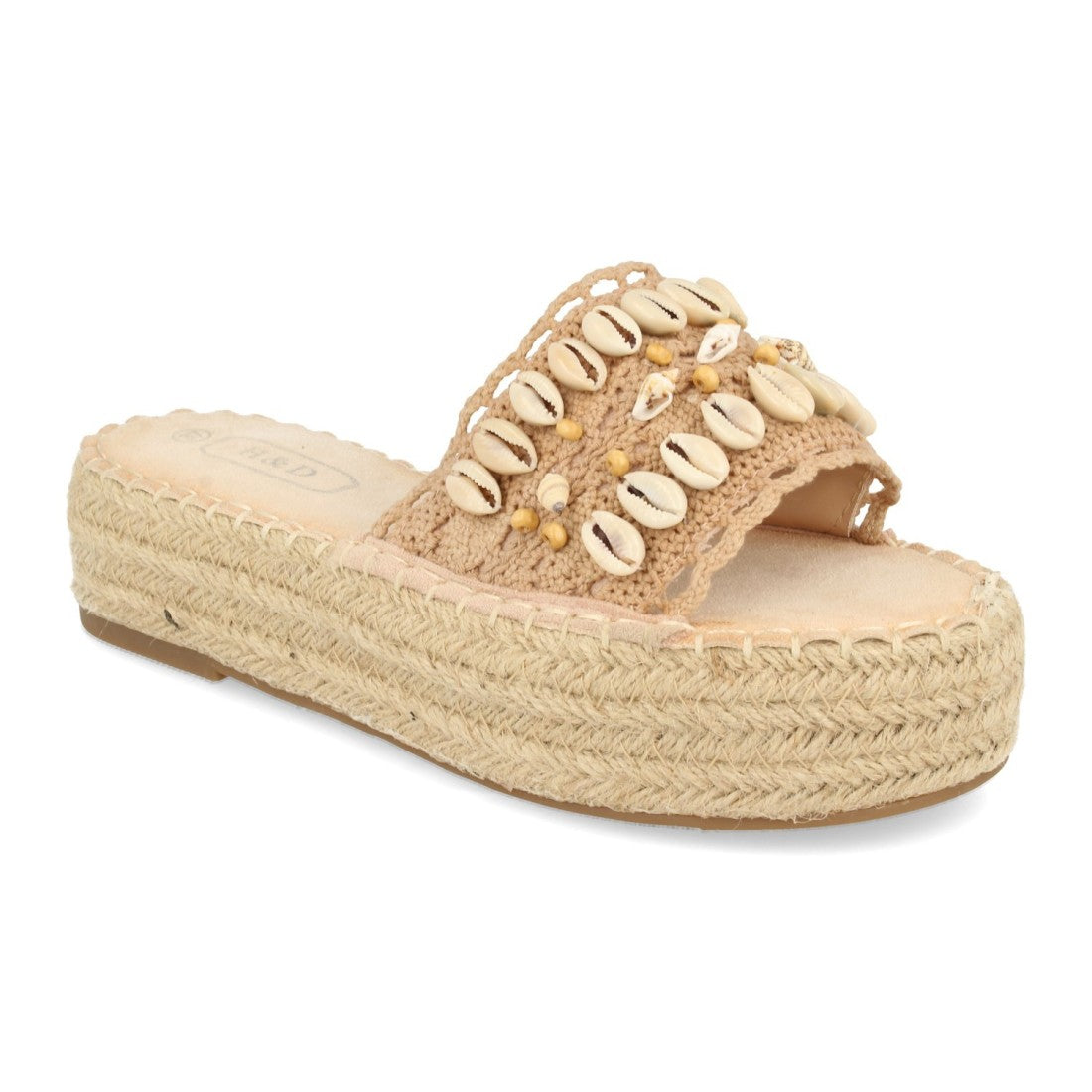Sandalias Rosas Mujer Plataforma Yute Conchas