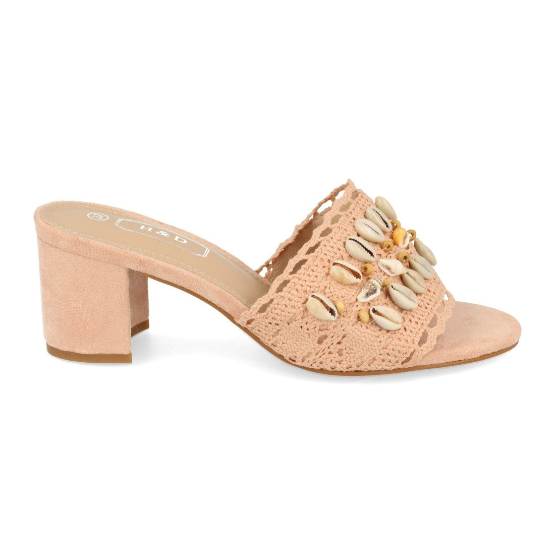 Sandalias Rosas Mujer Tacón Conchas Talón Abierto