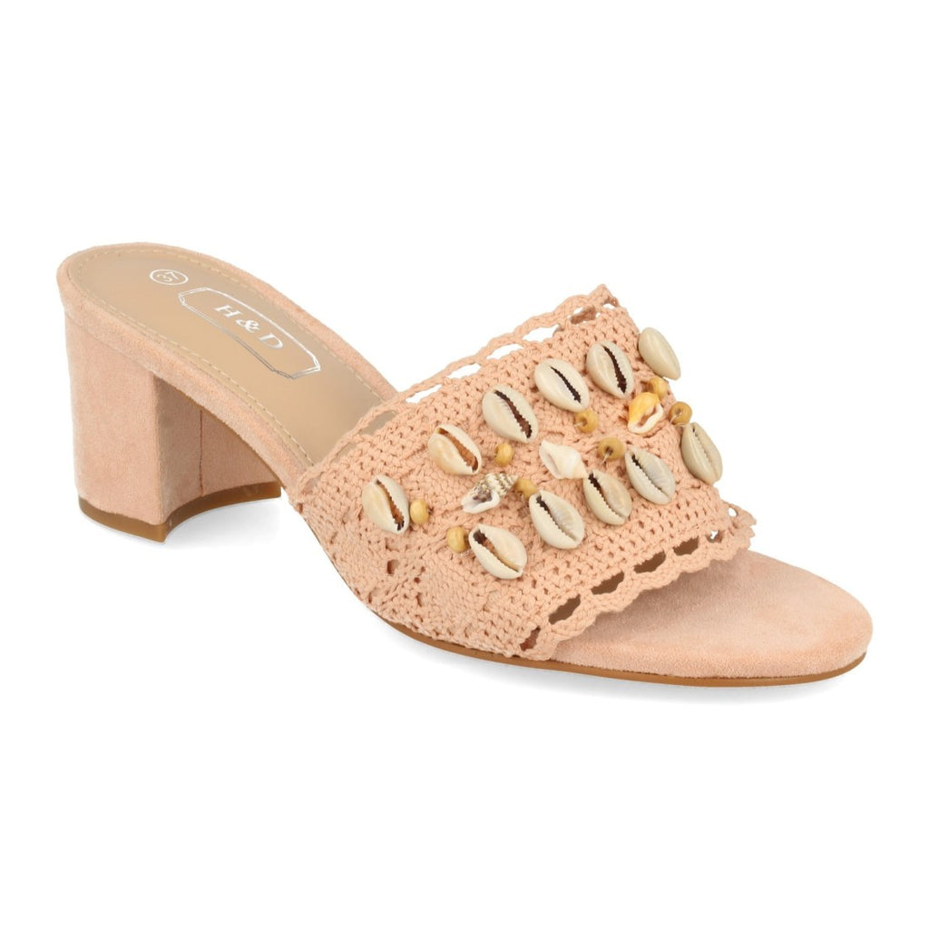 Sandalias Rosas Mujer Tacón Conchas Talón Abierto