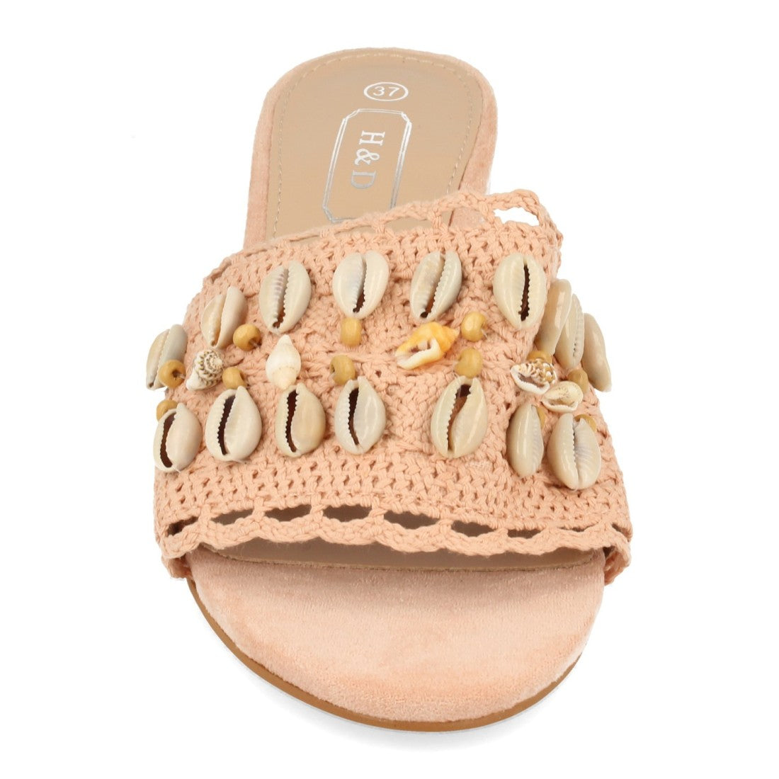Sandalias Rosas Mujer Tacón Conchas Talón Abierto
