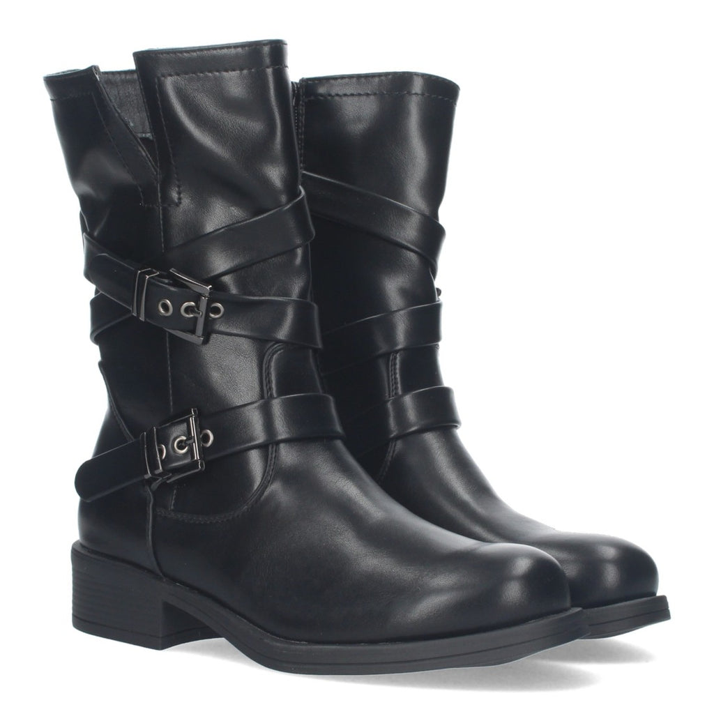 Botas Negras Moteras con Hebillas Decorativas