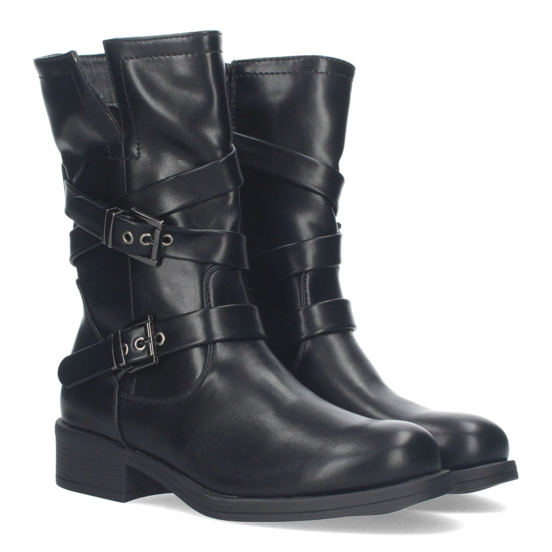 Botas Negras Moteras con Hebillas Decorativas