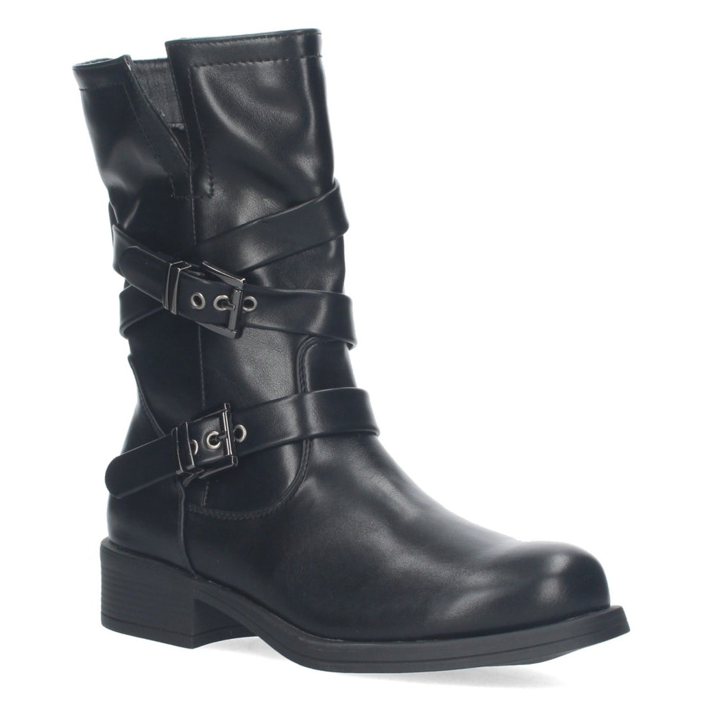 Botas Negras Moteras con Hebillas Decorativas