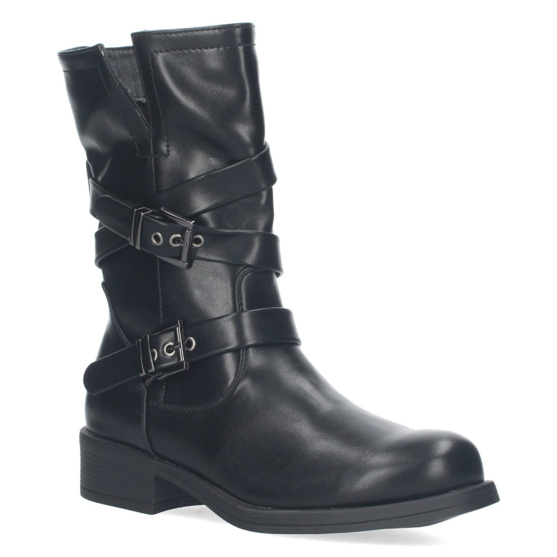 Botas Negras Moteras con Hebillas Decorativas