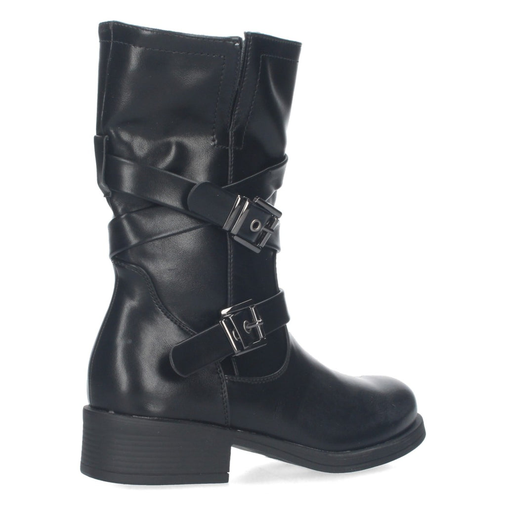 Botas Negras Moteras con Hebillas Decorativas