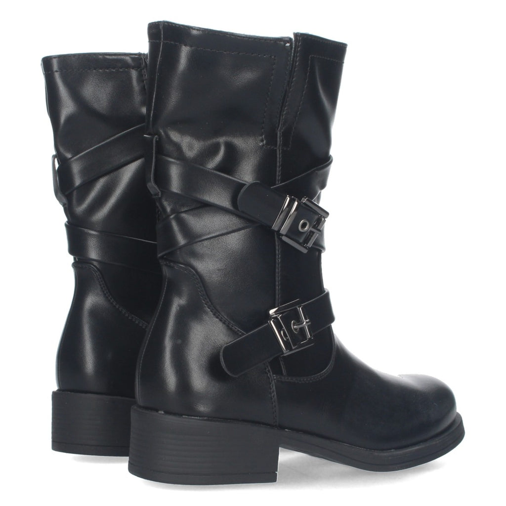Botas Negras Moteras con Hebillas Decorativas