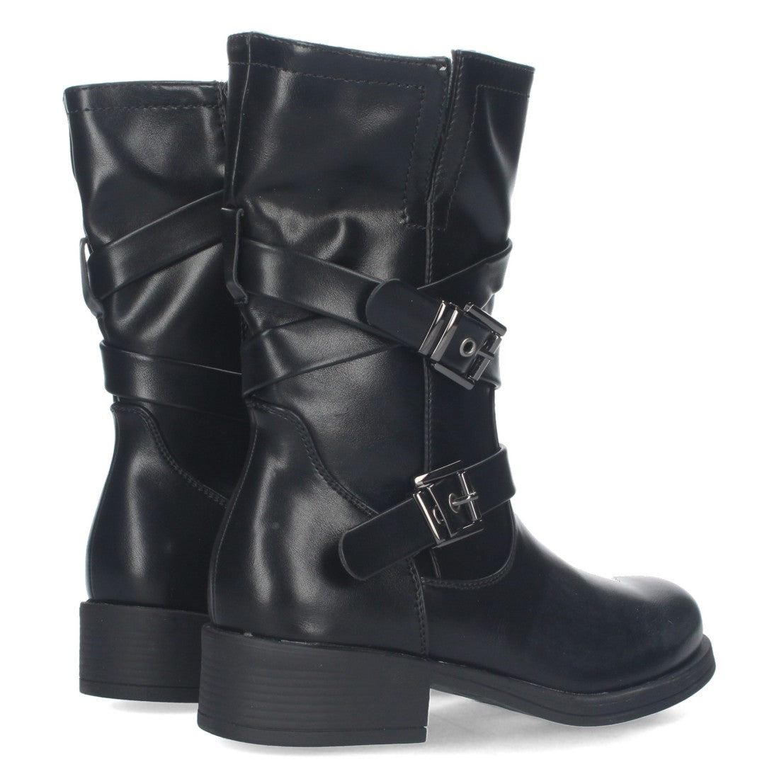 Botas Negras Moteras con Hebillas Decorativas