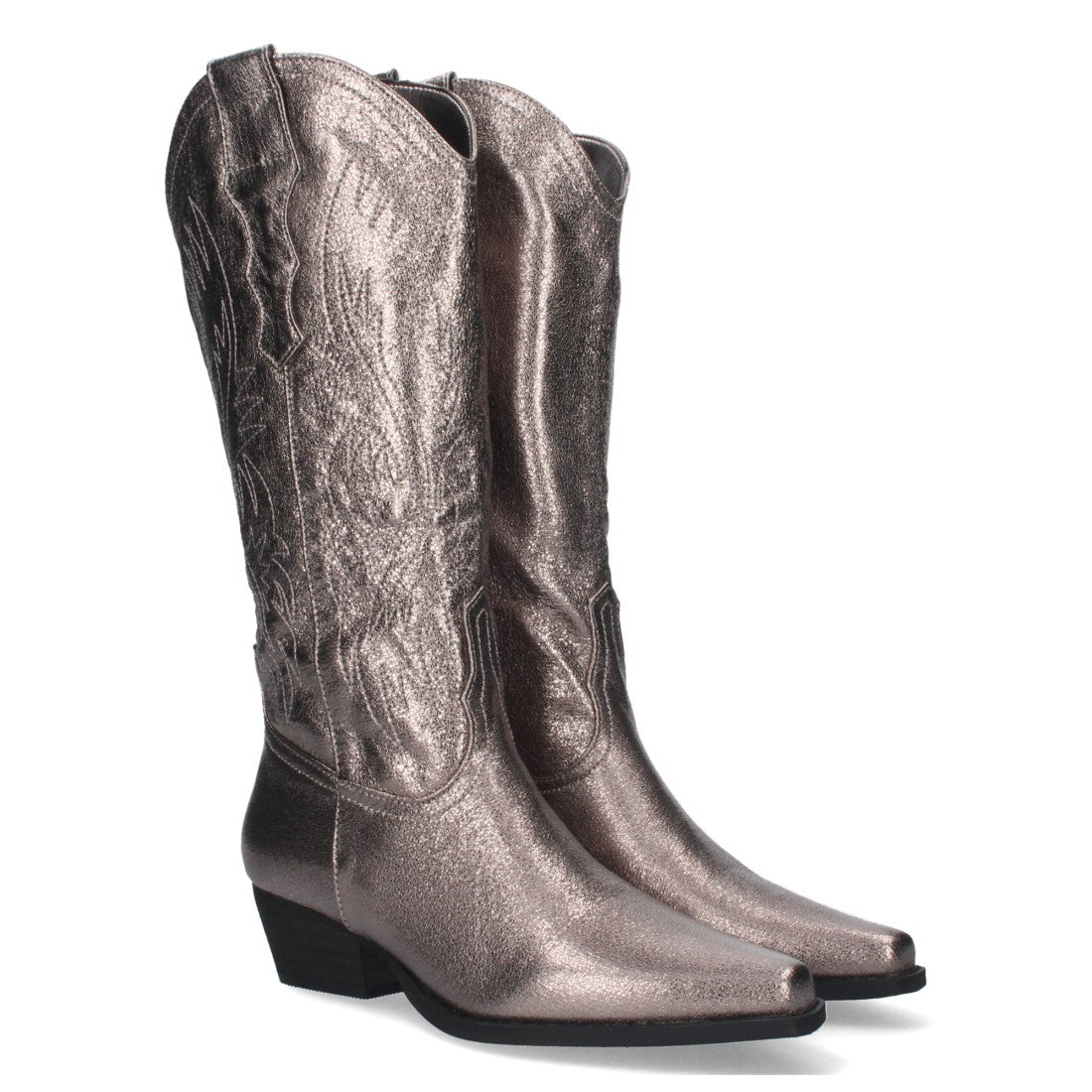 Elegante hohe graue Stiefel mit Absatz