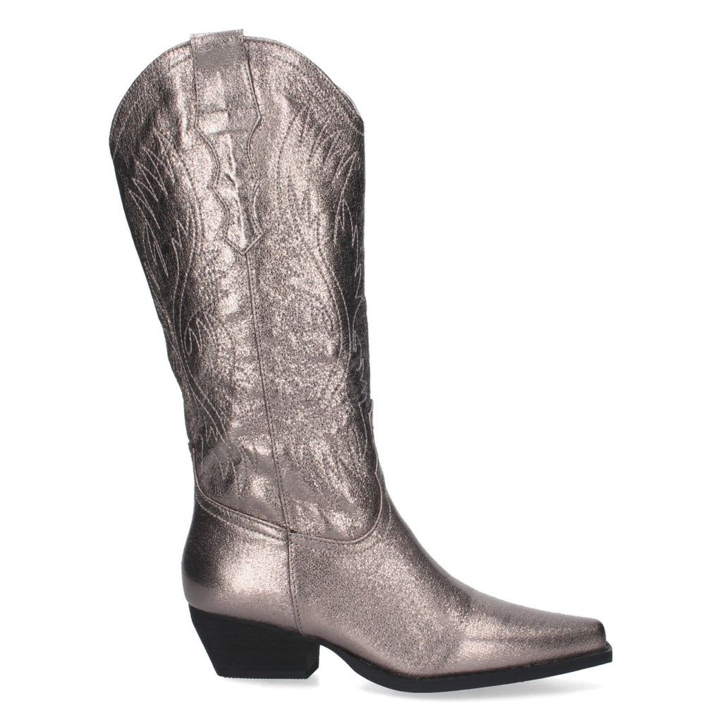 Elegante hohe graue Stiefel mit Absatz