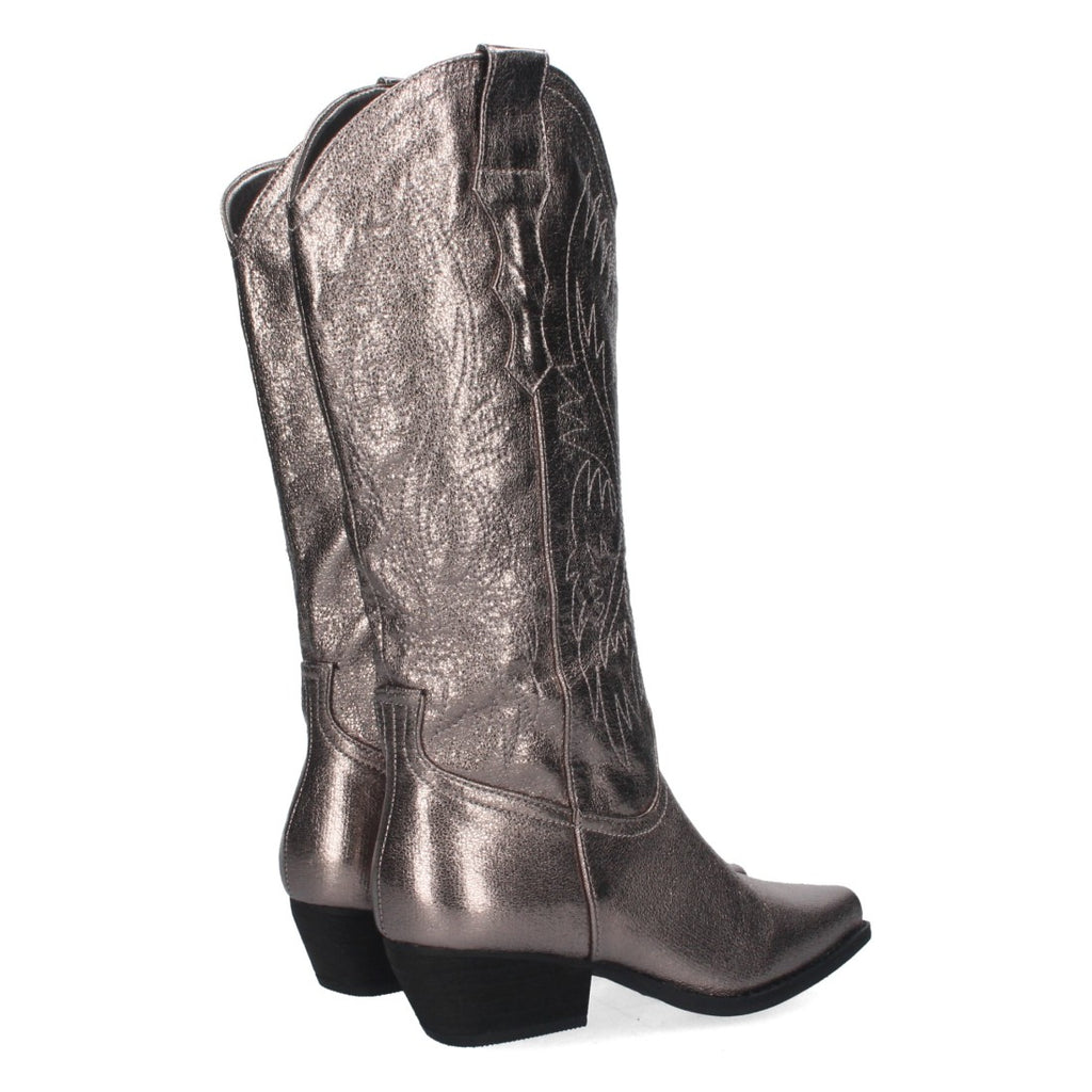 Elegante hohe graue Stiefel mit Absatz