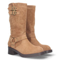 Botas Moteras Camel con Tacón Bajo y Cremallera