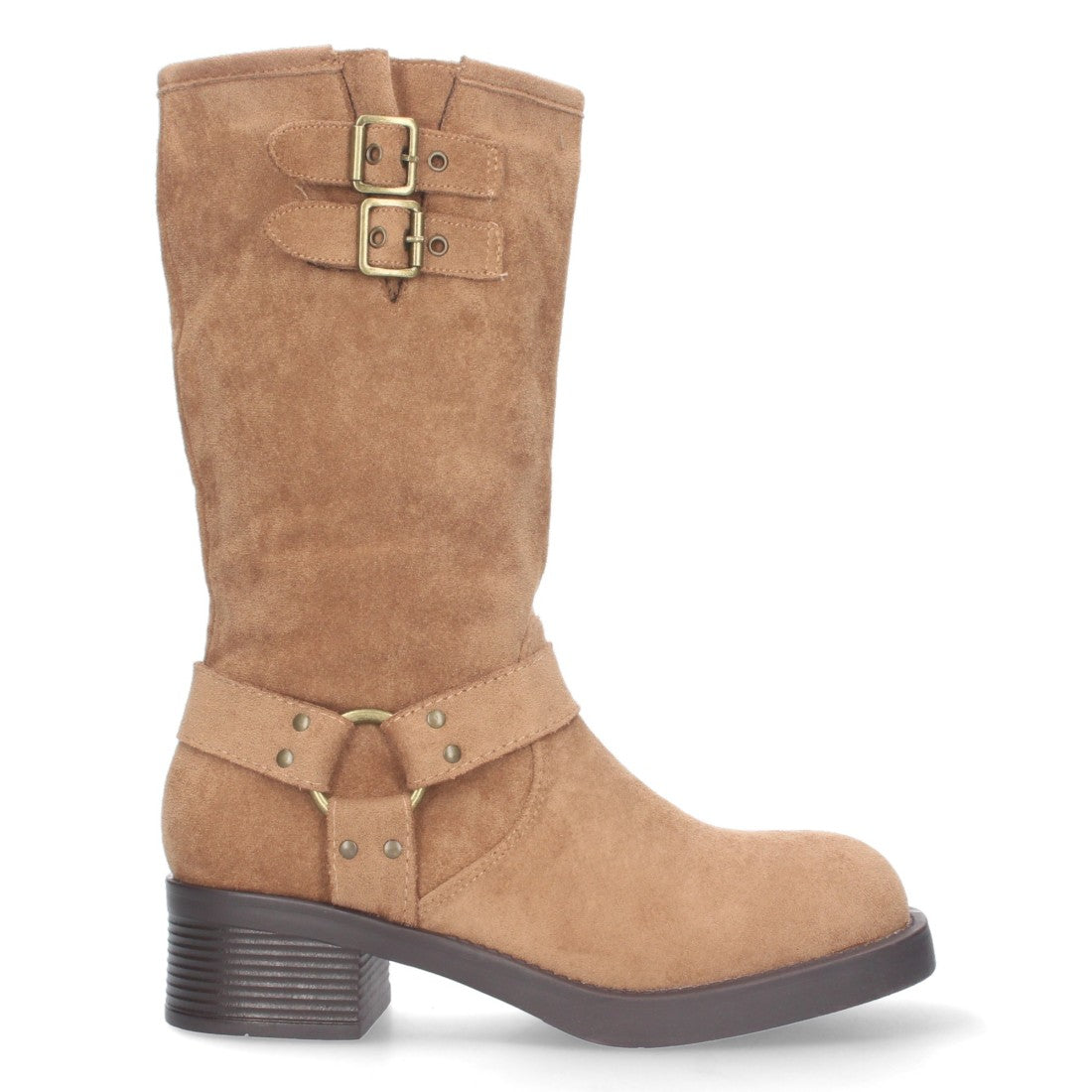 Botas Moteras Camel con Tacón Bajo y Cremallera