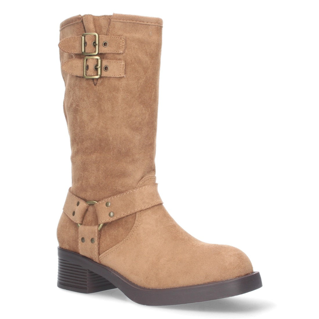 Botas Moteras Camel con Tacón Bajo y Cremallera