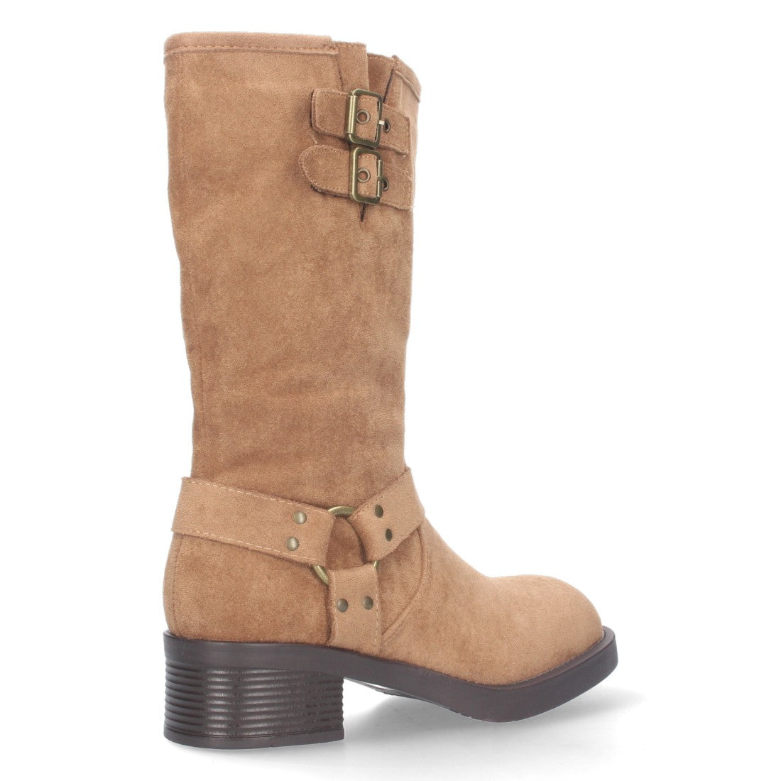 Botas Moteras Camel con Tacón Bajo y Cremallera