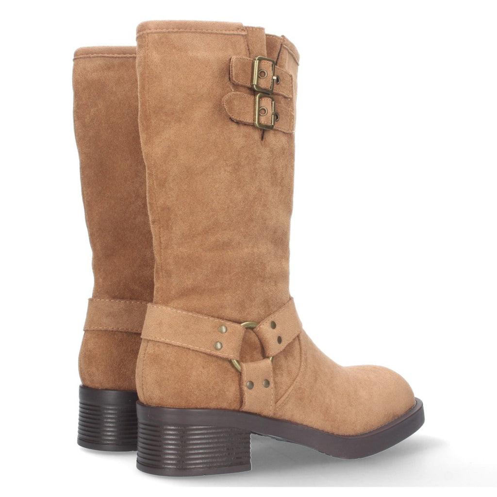 Botas Moteras Camel con Tacón Bajo y Cremallera