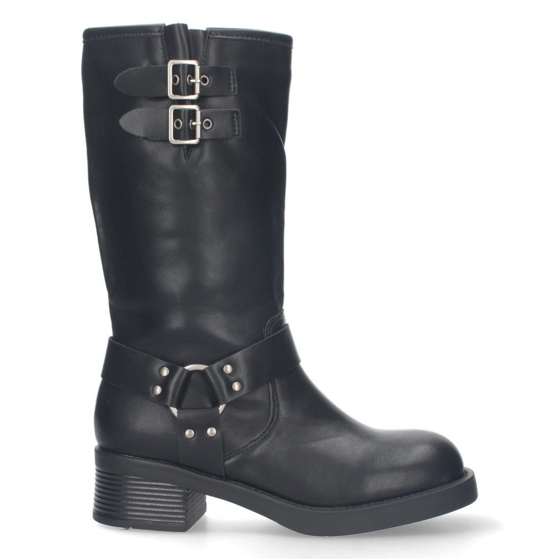 Botas Moteras Negras con Tacón Bajo y Cremallera