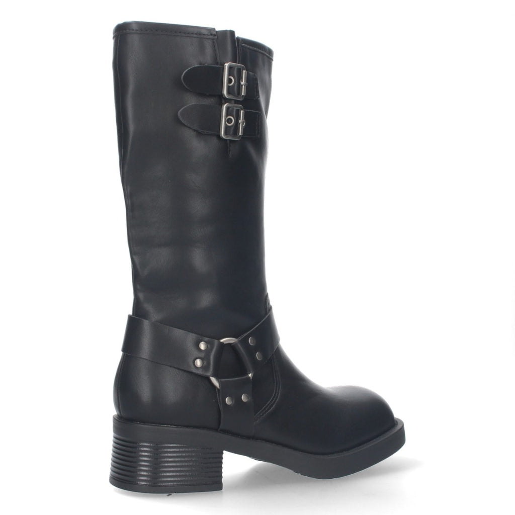 Botas Moteras Negras con Tacón Bajo y Cremallera