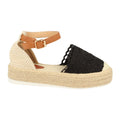 Sandalias Negras Mujer Plataforma Yute Rafia Tobillo