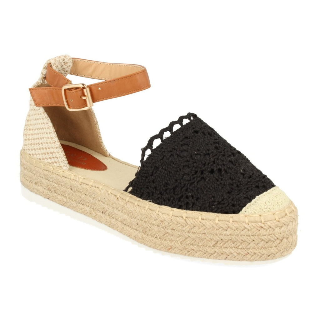 Sandalias Negras Mujer Plataforma Yute Rafia Tobillo