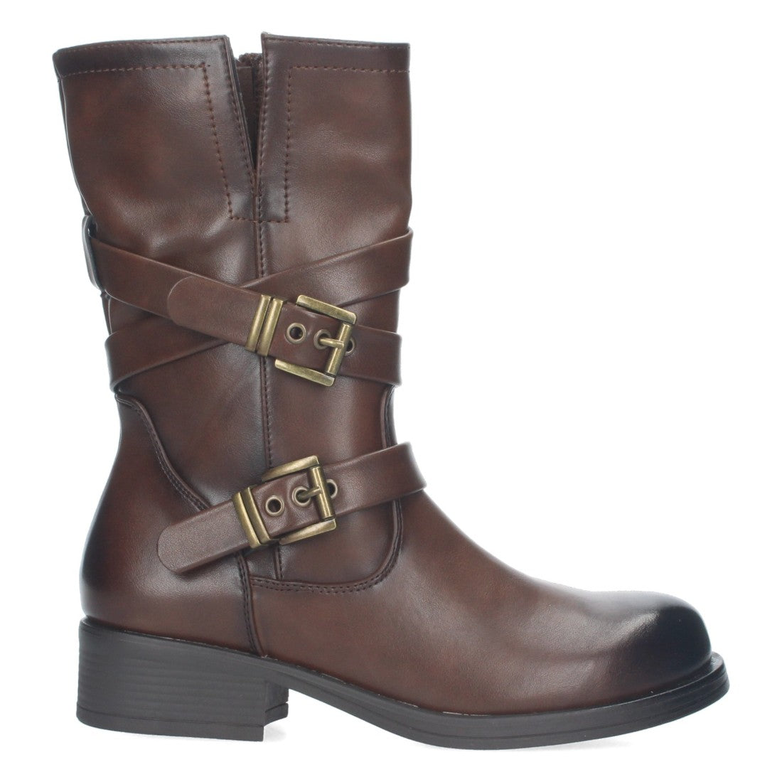 Botas Marrones Moteras con Hebillas Decorativas