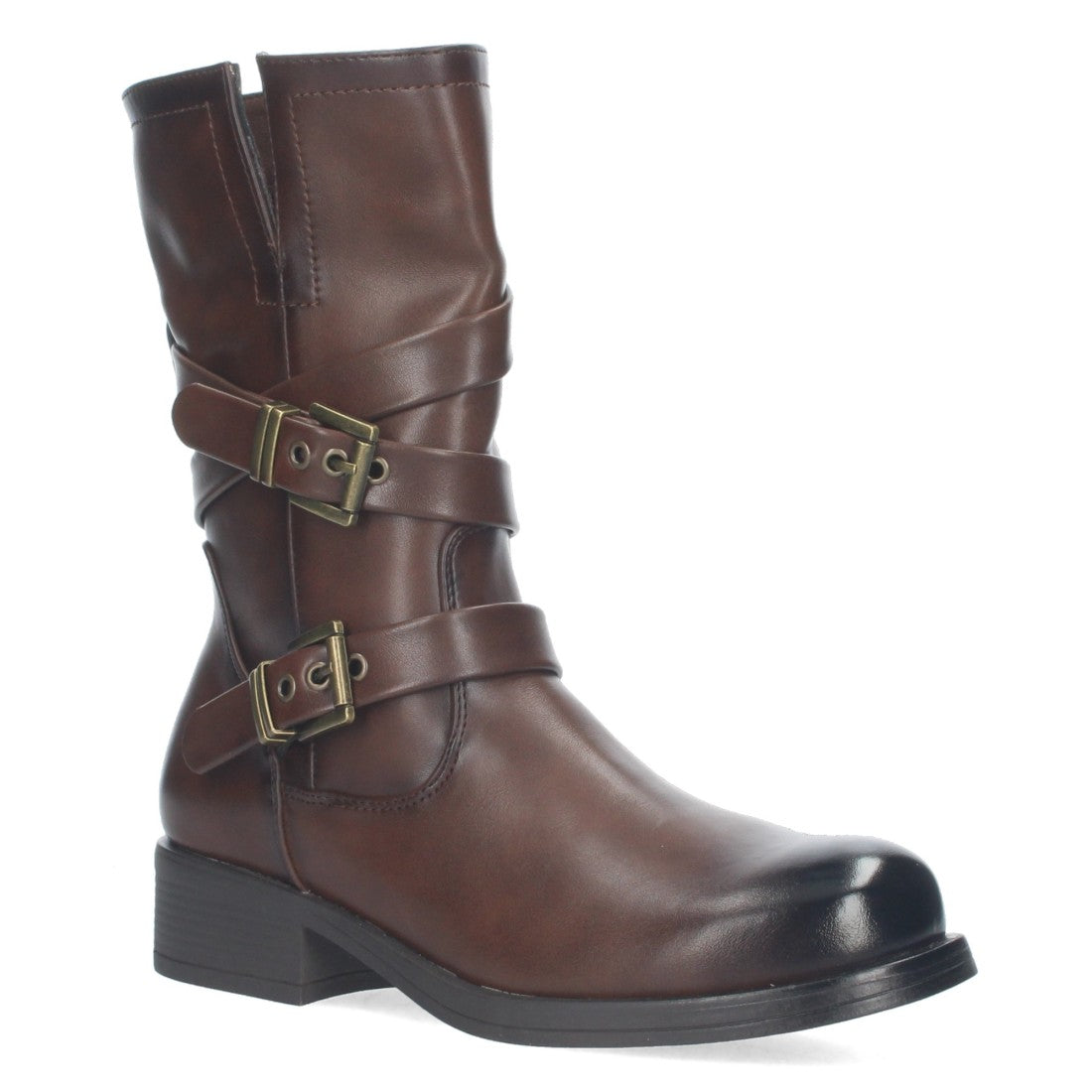 Botas Marrones Moteras con Hebillas Decorativas