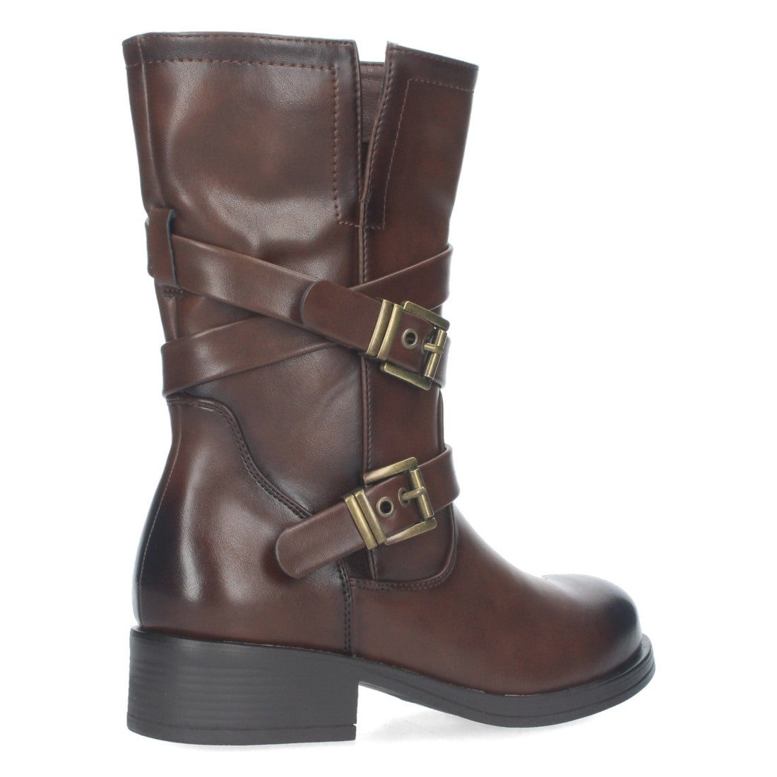 Botas Marrones Moteras con Hebillas Decorativas