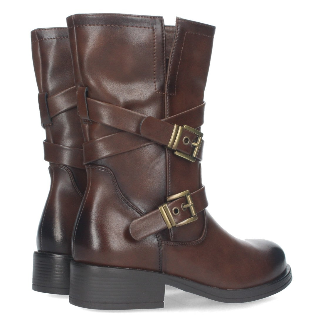 Botas Marrones Moteras con Hebillas Decorativas