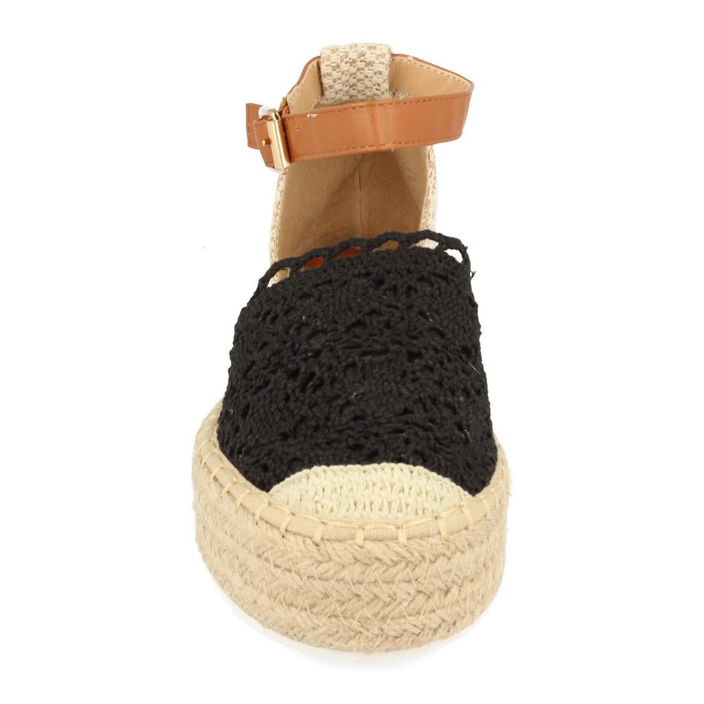 Sandalias Negras Mujer Plataforma Yute Rafia Tobillo