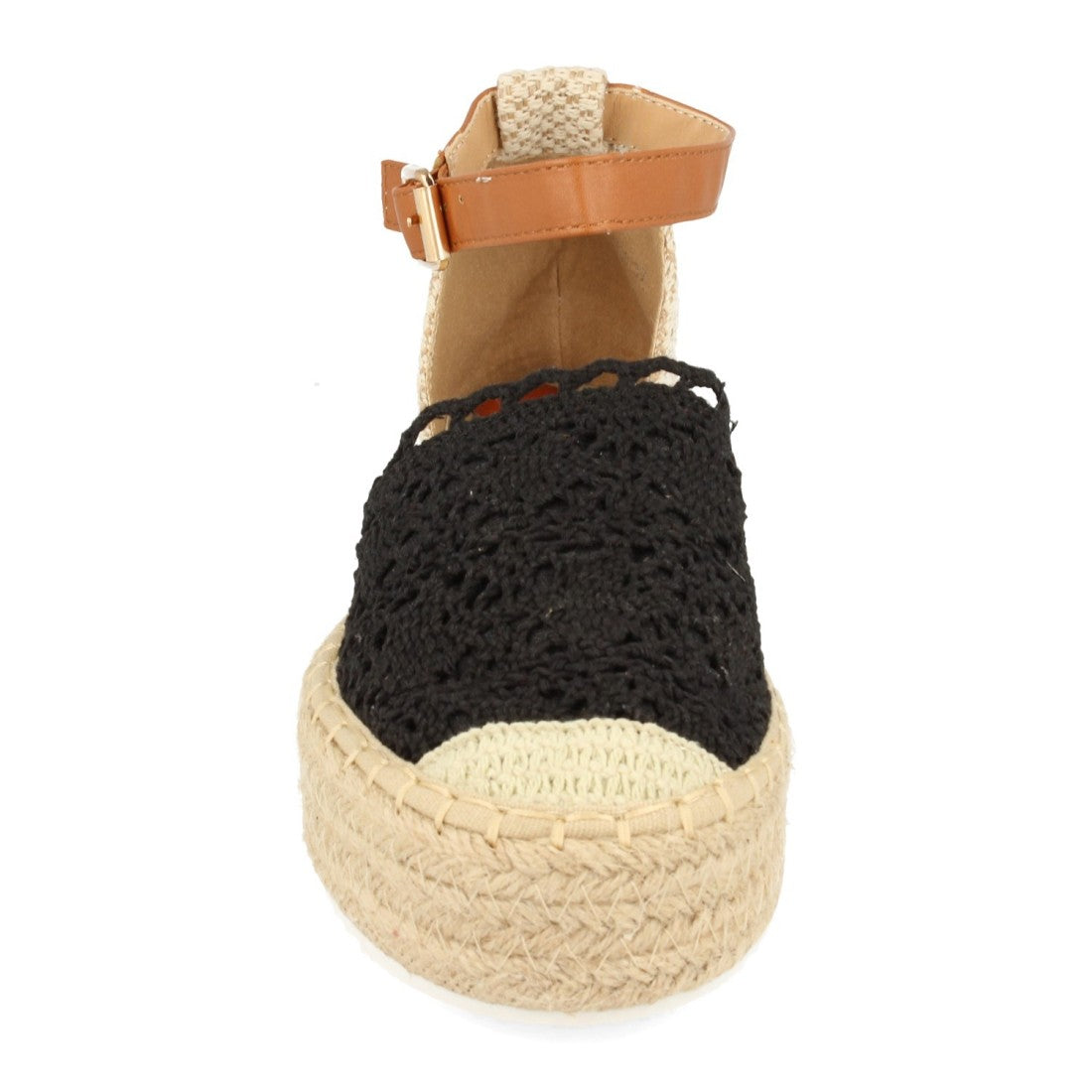Sandalias Negras Mujer Plataforma Yute Rafia Tobillo