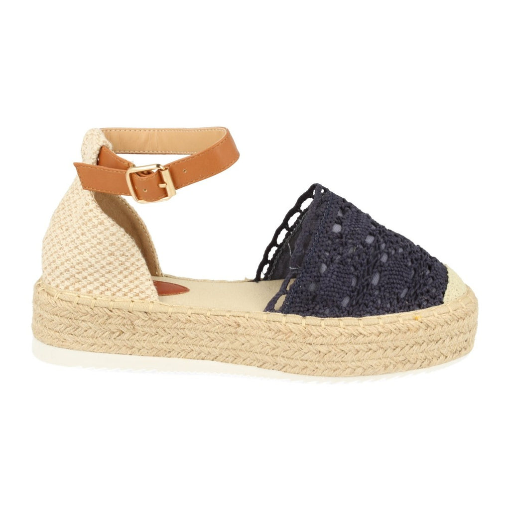 Sandalias Azules Mujer Plataforma Yute Rafia Tobillo