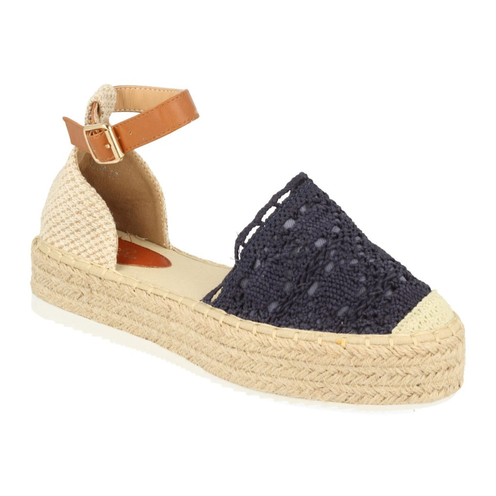 Sandalias Azules Mujer Plataforma Yute Rafia Tobillo
