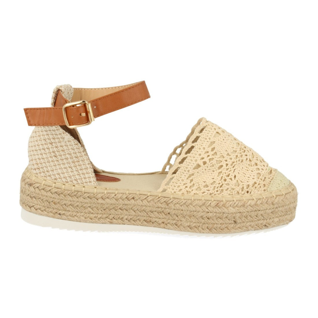 Sandalias Beige Mujer Plataforma Yute Rafia Tobillo