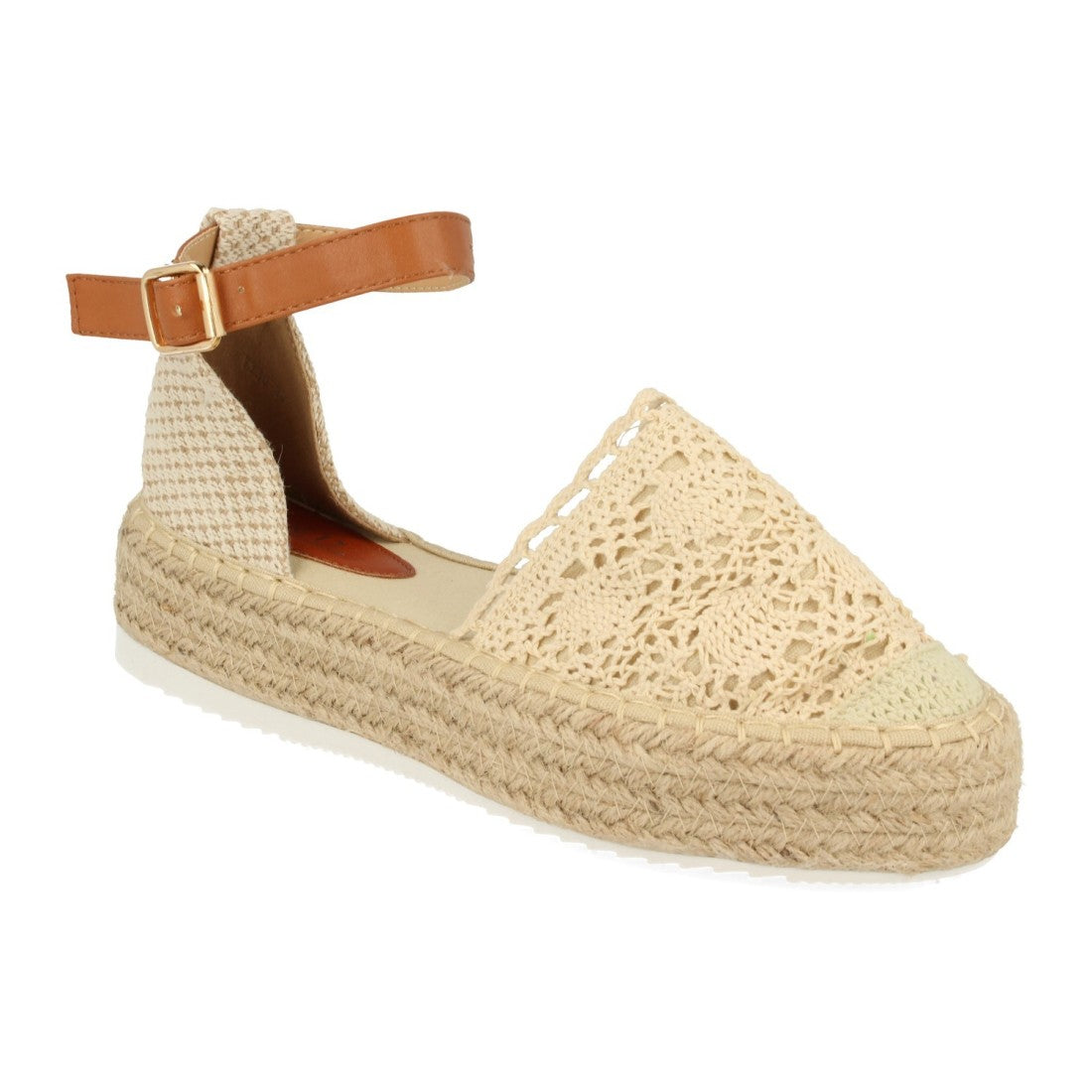 Sandalias Beige Mujer Plataforma Yute Rafia Tobillo