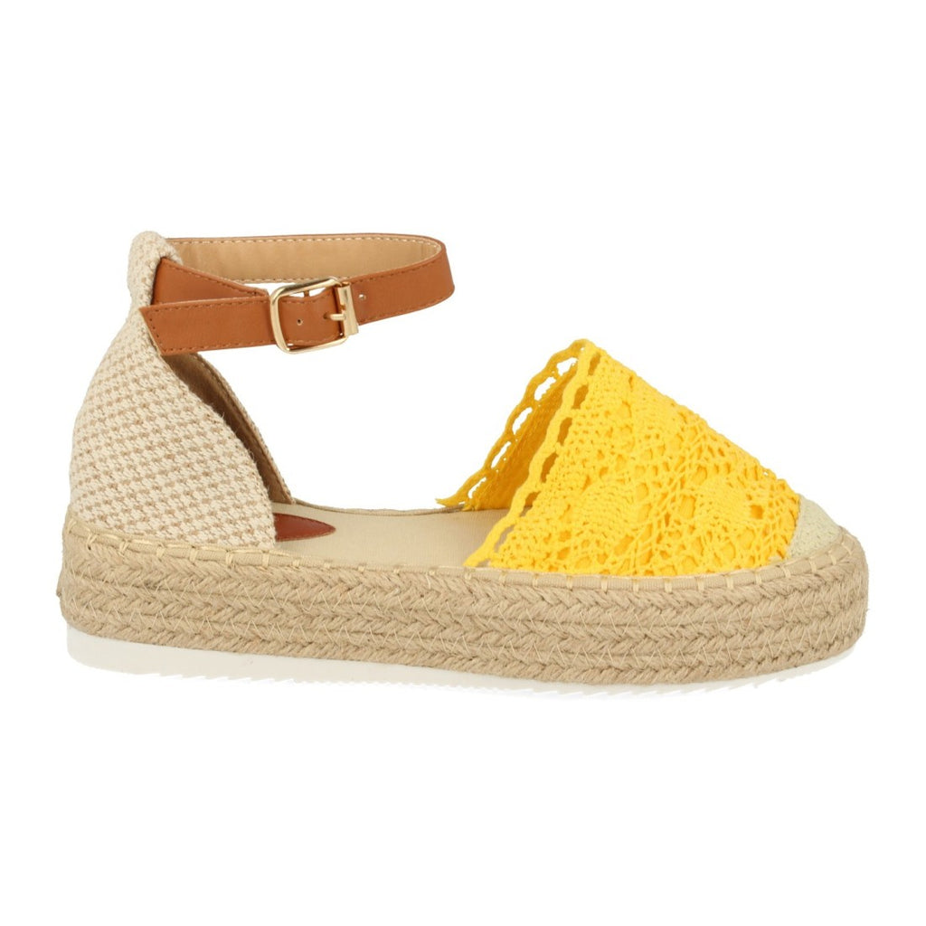 Sandalias Amarillas Mujer Plataforma Yute Rafia Tobillo
