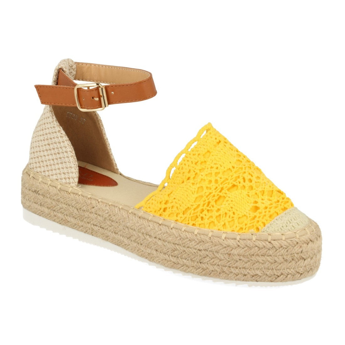 Sandalias Amarillas Mujer Plataforma Yute Rafia Tobillo
