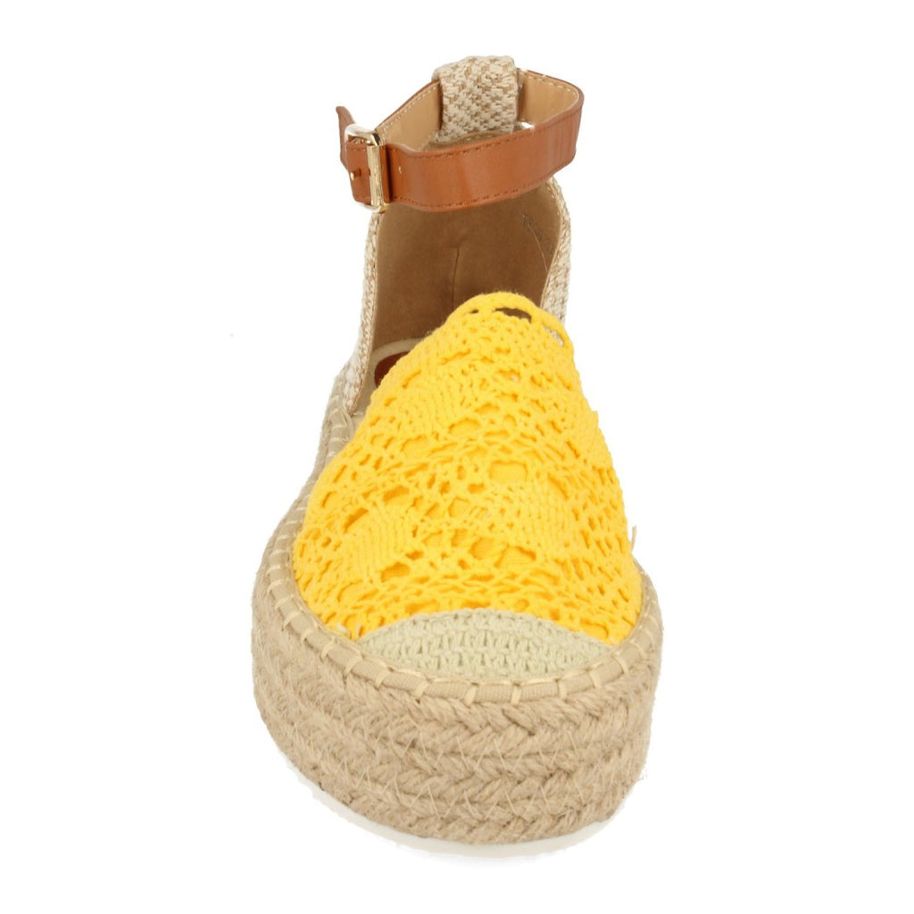 Sandalias Amarillas Mujer Plataforma Yute Rafia Tobillo