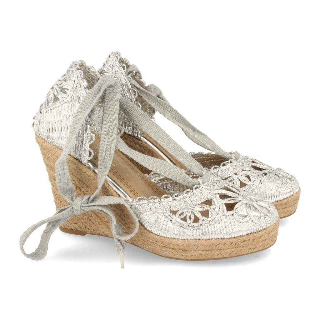 Sandalias Plateadas Mujer Cuña Yute Estilo Valenciana