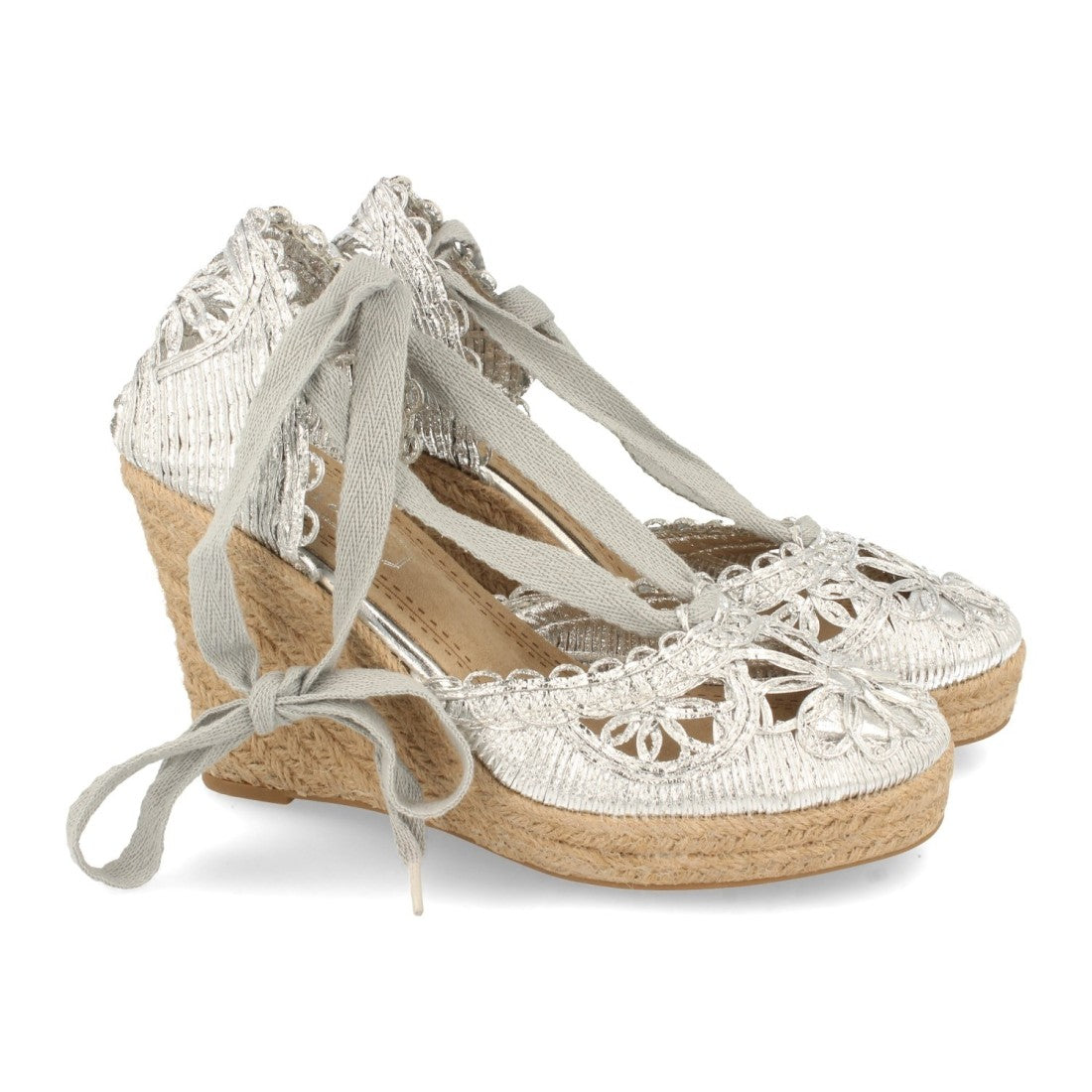 Sandalias Plateadas Mujer Cuña Yute Estilo Valenciana